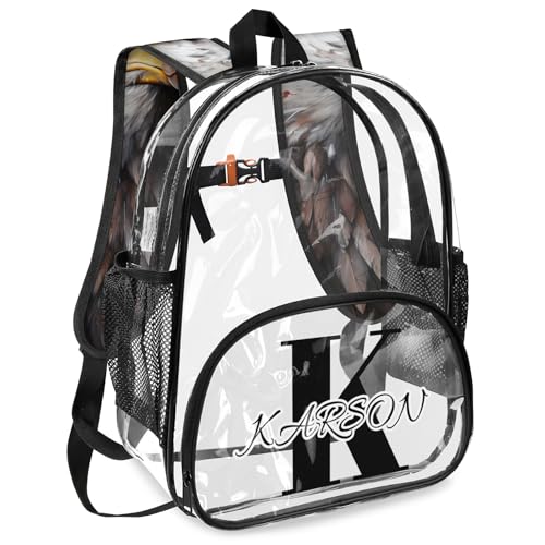Personalized Large Clear Backpack Stadium Approved Heavy Duty PVC Plastic Custom America Eagles Transparent Backpacks See Through Bag with Name, American Flag2