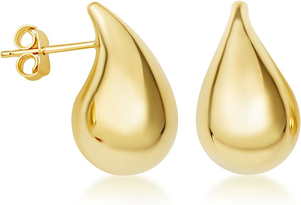 14K Yellow Gold Classic Teardrop Stud Earrings for Women | Available in S/M/L/XL