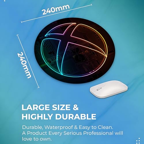 Image of TURTLEWINGS Circular Mousepad with Neon Gaming Logo Console-Inspired Design 01 | Round Mouse Pad 240mm x 240mm, 3mm Thick | Unstitched Edges, Print for Office, Study & Gaming Desk