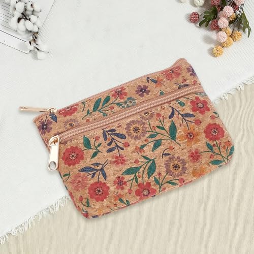 Image of GORGECRAFT 3.3x4.5 Cork Cosmetic Bag, Floral Vegan Multi-Use Zipper Pouch | Multi-Use Zipper Pouch for Coins, Credit Cards, Makeup, Natural Mini Purse Insert, Sustainable Gift Accessory
