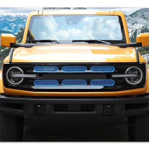 Image of Front Grill Mesh Grille Inserts Cover Frame Trims Kit 6Pcs Fit for Ford Bronco 2021-2024 2 /4 Door Exterior Accessories (Light Blue