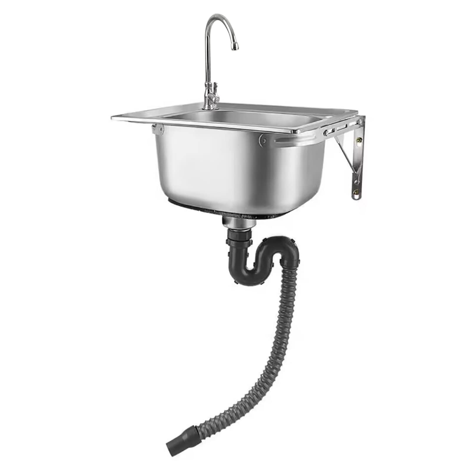 Lavello da Cucina,lavello Parete Commerciale in Acciaio Inox,lavello Rettangolare,con scolapiatti e Rubinetto,per Interni ed Esterni,Garage,Lavanderia/ripostiglio,Vasca Singola