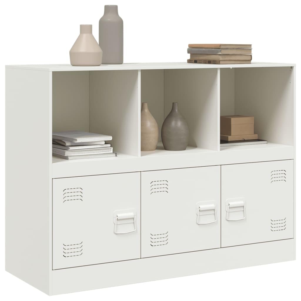Aparador blanco 99 x 39 x 73 cm, acero laminado en frío, 3 puertas, espacio de almacenamiento para sala de estar, pasillo, comedor, oficina