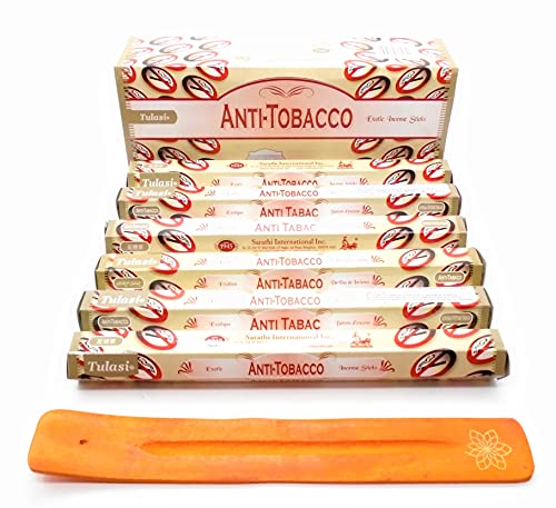 120 varitas de Incienso de Anti Tabaco Anti Olor purificador de Aire (Anti Tobacco) varitas de Incienso Joss 120 Varillas Incienso de Fragancia casera Joss Sticks con cenicero colector de Cenizas
