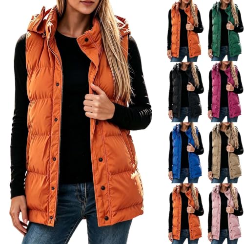 XOGWVJ Puffer Vest Women Lightweight Hooded Sleeveless Full Zip Warm Padded Casual Fall Winter Outerwear Jacket with Pockets Fall Outfits for Women 2026 Trendy Work Orange L - image 1