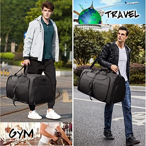 Travel Duffel Bag 65L Foldable Weekender Overnight Bag for Men Women Lightweight Carry on Weekend Bag Waterproof Sports Duffle Bag with Shoe Compartment and Toiletry Bag, Black 6 Travel Duffel Bag 65L Foldable Weekender Overnight Bag for Men Women Lightweight Carry on Weekend Bag Waterproof Sports Duffle Bag with Shoe Compartment and Toiletry Bag, Black