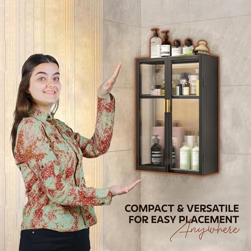 Image of MIORAH Bathroom Storage Cabinet | Bathroom Accessories Set, Washroom Organiser Cabinet | 2 Layer, Space Saving Carbon Steel Shelf, Black, 40 Cm, Pack of 1
