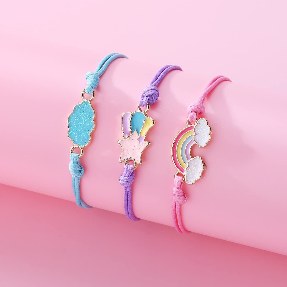 Lucien 3 Stück Armband Mädchen, Freundschaftsarmband Kinder Einstellbare Geflochten Armband, Regenbogen Rrmband für Mädchen Geschenke und Kinder Mitgebsel Kindergeburtstag