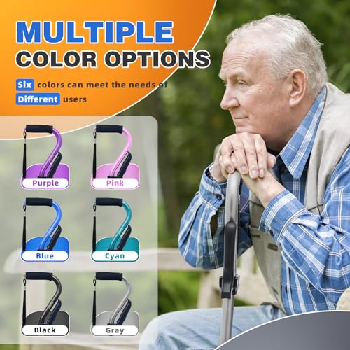 Image of BigAlex Walking Cane, Adjustable Quad Cane with 4-Pronged Base for Elderly, Collapsible Walking Stick with Lift Handle, Canes with Foam Padding Grip for Men Women and Seniors