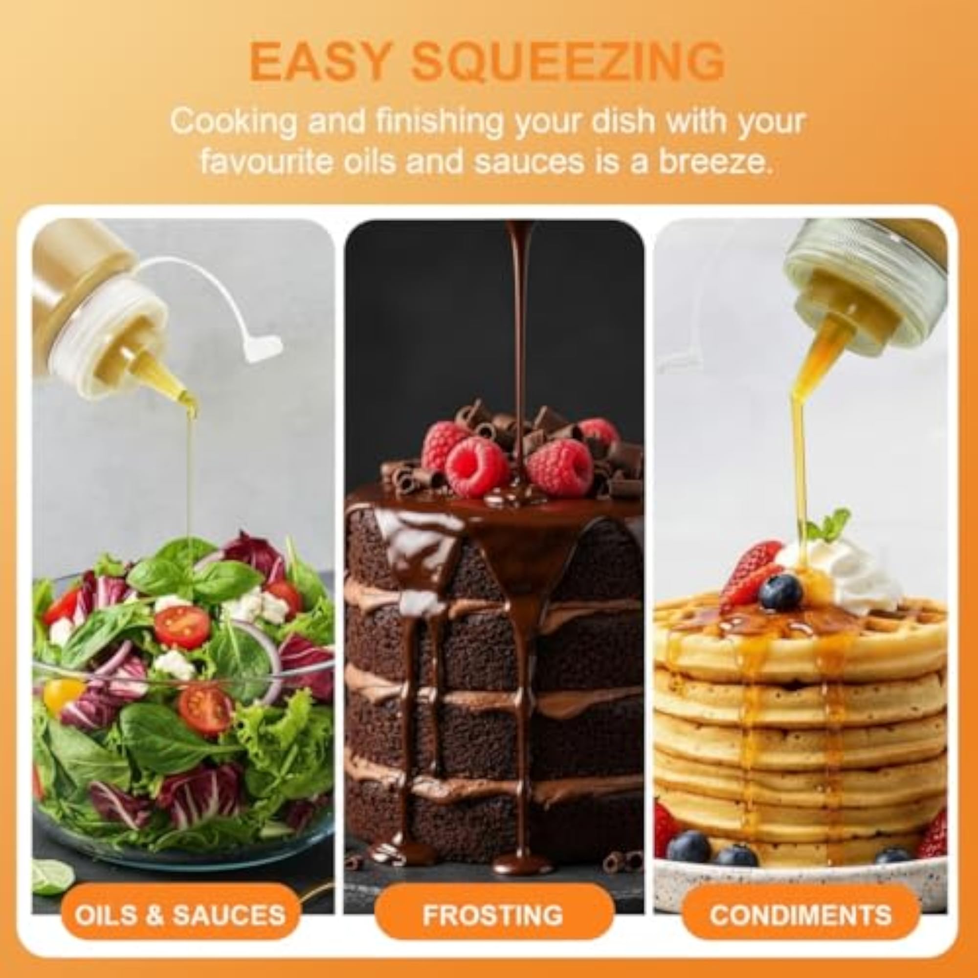 3-Pack 32 oz BPA-Free Plastic Squeeze Bottles for Condiments