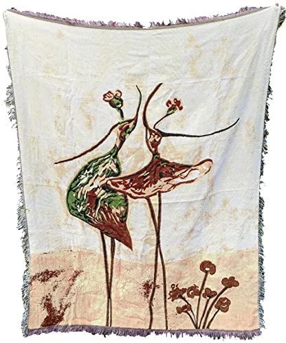 Tache Abstract Ballet Dancers Ballerina Art Beige Tapestry Throw Blanket with Fringe -...