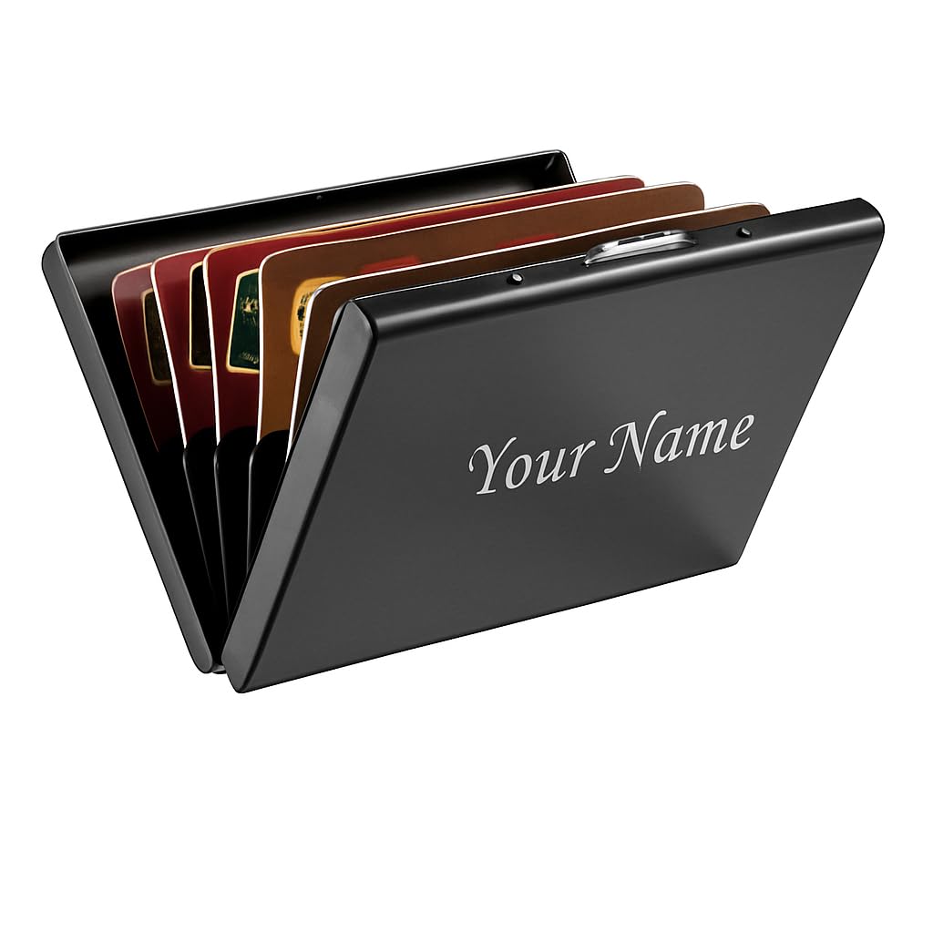 Personalized Card Holder, RFID Protected Metal Credit Debit ATM Card Case Wallet, Business Visiting Card Cover for Men, Engraved Card Holder, Customized Valentine Gift for Husband/BF
