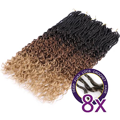 Dairess 8Packs Faux Locs Crochet Hair With Curly Ends 30Inch Soft Locs Pre-Looped Goddess Locs Crochet Hair New Locs Curly Deep Wave Crochet Locs Synthetic Hair Extensions (30Inch Pack Of 8, T1B/30/27) #TOP3