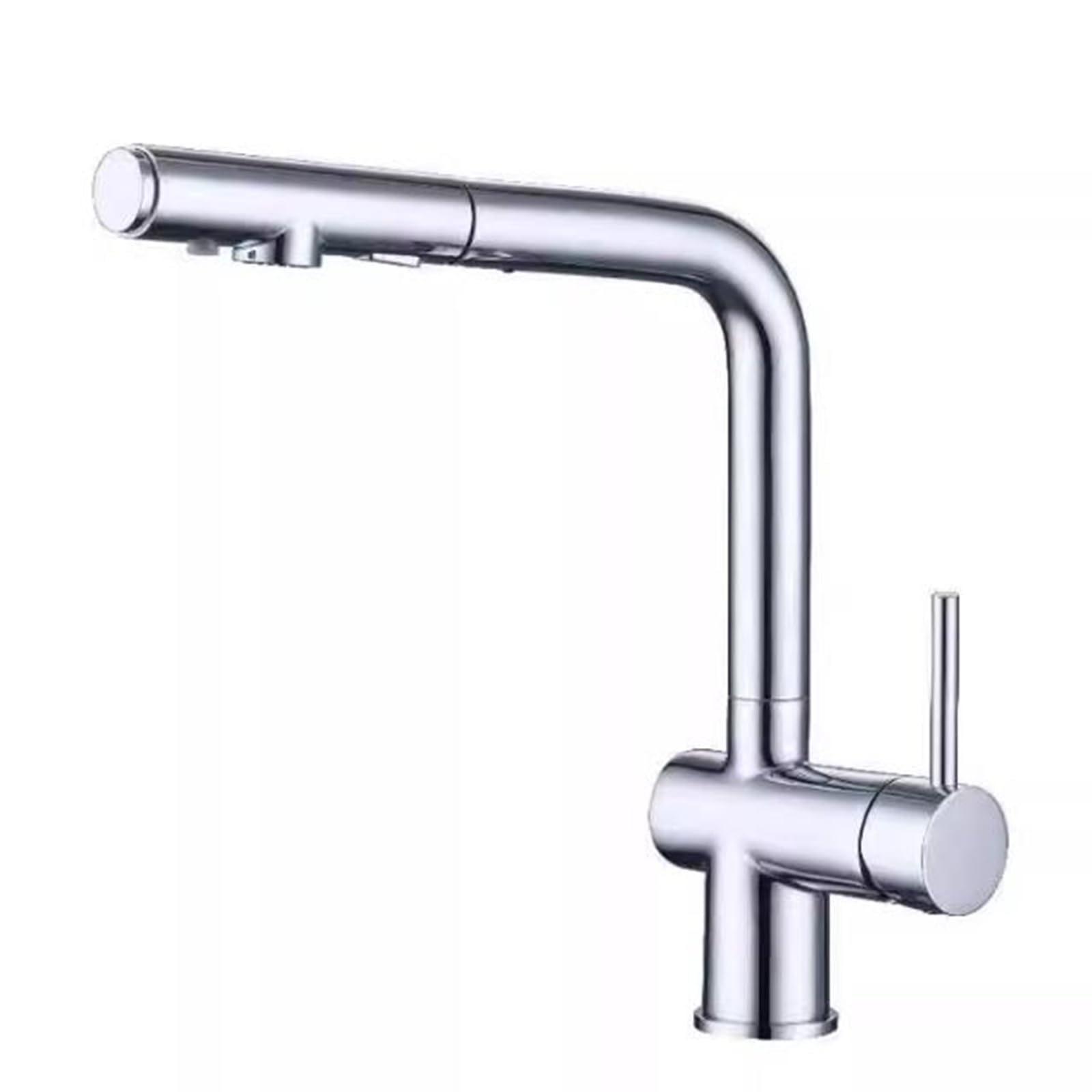 ZYCHSJXA 3 Way Kitchen Tap with Pull Out Spray, Sink Single Hole Rotary Brass Mixer Way-Chrome Plated