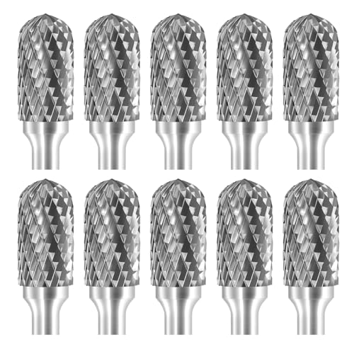 Image of SC-5 Tungsten Carbide Burr Rotary File Cylindrical Shape with Radius End Double Cut with 1 /4''Shank for Die Grinder Drill Bit - 10Pcs