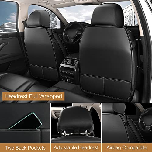 Image of HAIYAOTIMES Leather Car Seat Covers Full Set, Waterproof Leatherette Automotive Vehicle Cushion Cover with Non-Slip Bottom, Universal Fit for Most Cars, sedans, Vans, SUVs, Black
