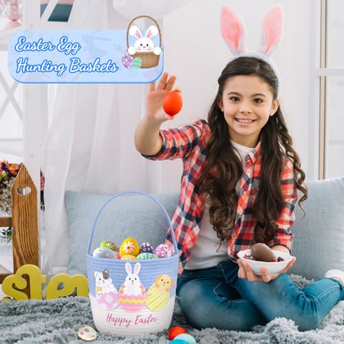 Image of Woven Easter Baskets for Kids,Easter Gifts for Boys and Girls, Bunny Basket with Rabbit Felt Applique,Toy Storage Container Organization for Egg Hunts