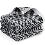 Cleanbear Black Hand Towels for Bathroom, 2 Pack Cotton Hand Towels with Herringbone Stripes, Soft Absorbent Quick-Dry, 14 x 29 Inches, Decorative Vintage for Bathroom & Kitchen
