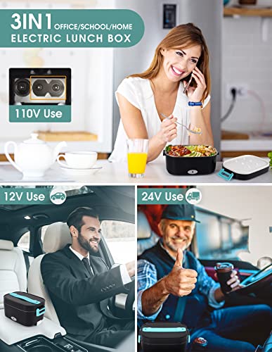 Xflyee 75W Electric Lunch Box Food Heater, 12V/110V Upgraded Leakproof Heating Lunch Box For Work/Car/Truck/Office With 1.5L Removable Stainless Steel Container, Fork & Spoon And Insulated Carry Bag #TOP1