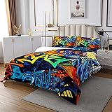 Homewish Graffiti Tagesdecke Hip Hop Bettwäsche Set Bunte Straßenkultur Hippie Bettdecke Set Für Kinder Teen Jungen Mädchen Morden Urban Style Hipster Bettdecke Mit 2 Kissenbezüge 220x240