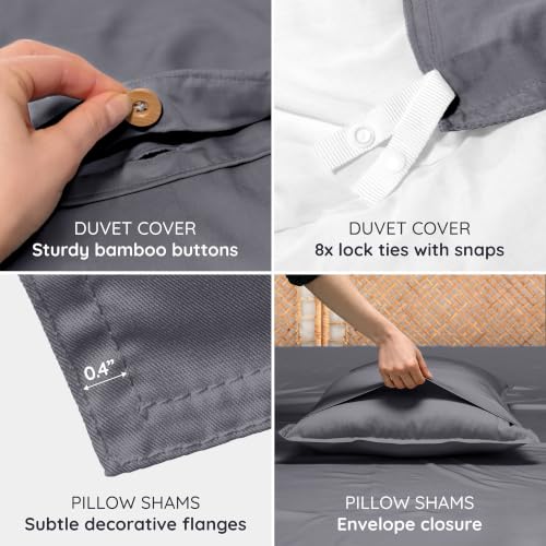 Image of Bambaw 100% Viscose Derived from Bamboo Duvet Cover Queen Size - 3 Piece Cooling Duvet Cover Set, Soft Duvet Cover Queen Size, Breathable Duvet Cover Set, No Comforter (Charcoal)