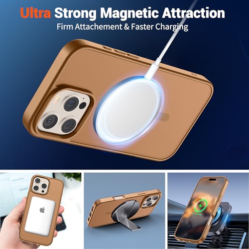 Image of SUPFINE Magnetic for iPhone 16 Pro Case (Compatible with MagSafe) (Military Grade Drop Protection) Slim Translucent Matte Shockproof with Anti-Fingerprint Phone Case,Brown