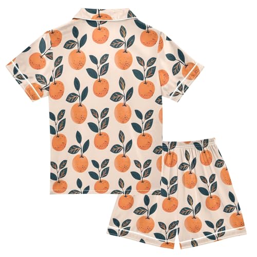 Cute Oranges Vintage Prints Summer Satin Pajama Set, Cute Button-Down Sleepwear Pj Set for Sleep Wears2