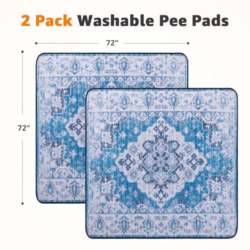 Image of LOOBANI Washable Pee Pads for Dogs, 2 Pack Super Absorbent Reusable Puppy Pads Leakproof Dog Traning Pads, Waterproof Non-Slip Whelping Pad for Floor, Playpen, Crate, Couch-72 x72 (Blue)