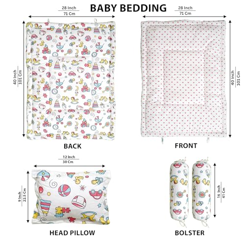 Image of NWF Premium Cotton Toddler Bedding Set, 4 Piece, Pink Print, 26x40 Inch, Foldable Nap Mat, Lightweight, Travel Friendly, 12+ Months