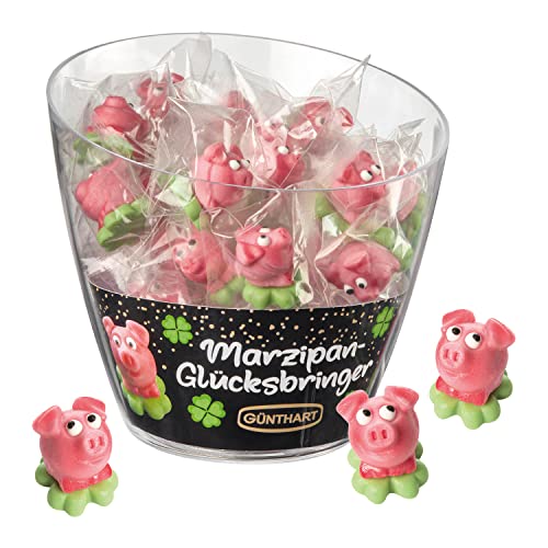 Günthart 40 Marzipan Schweinchen | Marzipanschweinchen | Schwein aus Marzipan in Box | Glückbringer | Kundengeschenk Silvester Party | 1er Box (520 g)