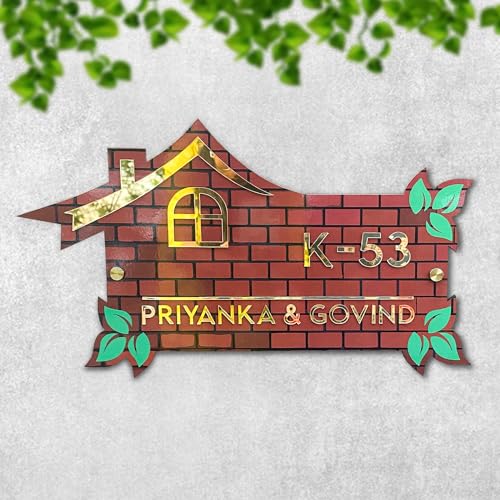 Image of BEE CREATIVE Laser Cutting Customise Name Plate for Home Entrance (Brick Home) | Modern Acrylic Name Plate for Main Door, Indoor Name Board, Stylish Design for Flats, Apartments & Villas