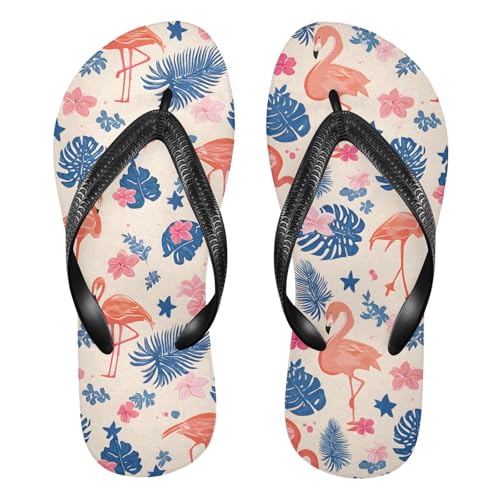 ALAZA Orange Flamingo Flip Flops for Women Fashion Beach Slippers Comfort Mens Flip Flops Non-Slip Rubber Shower Slippers Sandal for Hotel Travel Sport,XS