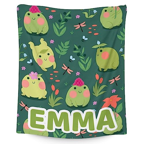 Mercuryelf Custom Frog Throw Blanket - Soft, Fuzzy & Warm - 40x50 Inches Flannel Blankets for Travel, Office - Dark Green Cute Throws Gift for Kids