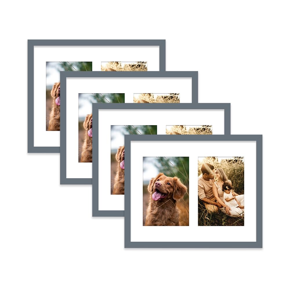 Grey Multi Photo Frame - Holds 2 x 6x4 Pictures, Family Collage Picture Frame for Wall Display, 10x8 Frame size, Set of 4