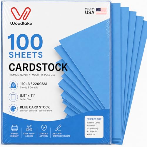 Woodlake Blue Cardstock Printer Paper 8.5x11Letter Size 100Sheets 110LB Heavyweight Colored Card Stock For Copy Printing Invitations Scrapbooking & Art Projects Made in USA