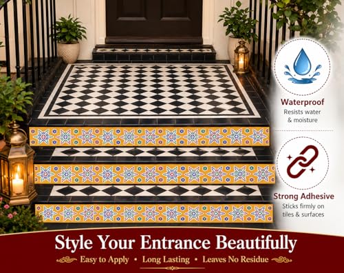 Image of Rangoli Kolam Stickers for Home Entrance & Pooja Room | Vinyl /Self Adhesive, Waterproof, Floor Decoration for Diwali, Navratri & Festivals (Combo Pack of 5) (Color Border CP5)