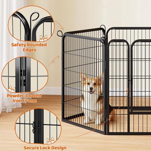 Image of Yaheetech 32 inch H 6-Panel Extra Wide Dog Playpen w /Door for Indoor Outdoor | Heavy Duty Metal Frame, Secure Latch Gate, Tool-Free Assembly, Portable For Yard RV Camping, Ideal For Small & Medium Pets