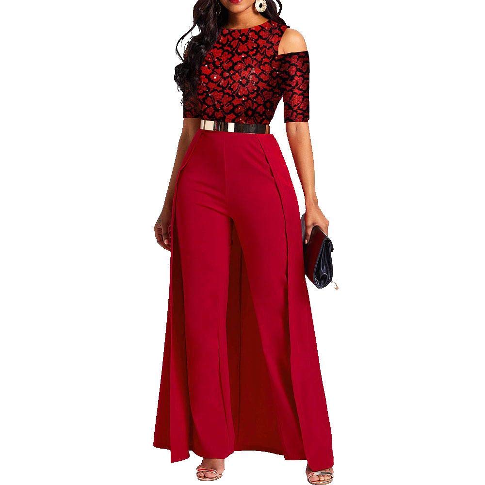 VERWIN Patchwork Overlay Embellished Plain Women's Jumpsuit High-Waist Woman Romper