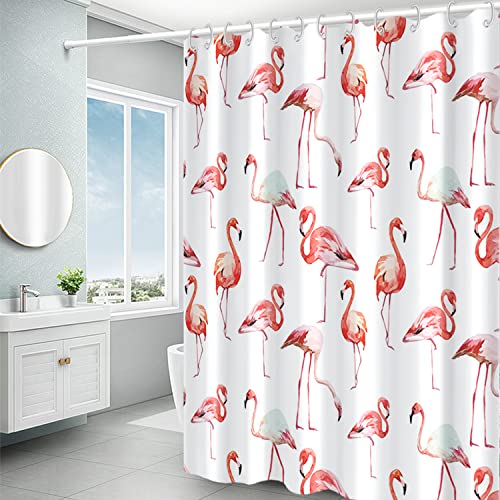 Pink Flamingos For Bathroom Shower Curtain Nature Animal Shower Curtains Liner Birds Fabric Shower Curtain With Hooks For Girls 72X72 Inches #TOP1
