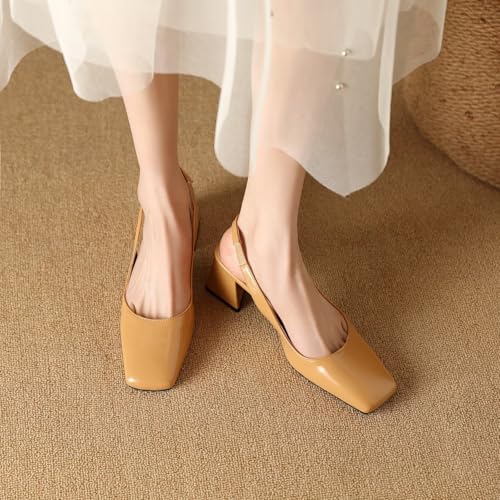 Image of Women's Slingback Block Low Heels Pumps Closed Square Toe Slip On Chunky Heel Work Party Wedding Office Dress Shoes Comfortable Elegant