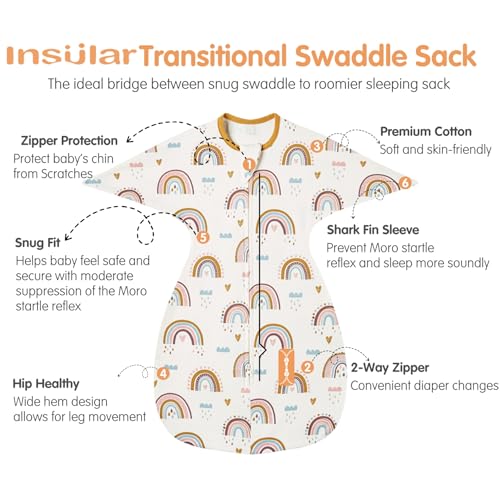 Image of insular Baby Transitional Swaddle with 2-Way Zipper Newborn Sleep Sack Arms Up Infant Sleeping Bag Wearable Blanket, Rainbow, 3-6 Month