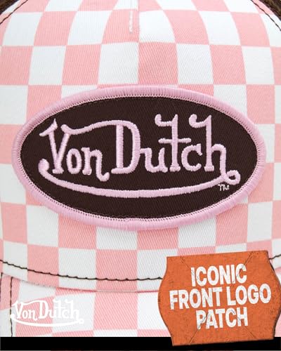 Image of Von Dutch Monogram Trucker Cap - Retro Snapback Cap for Men and Women - Adjustable Snap Fit Panel, Mesh Rear, Curved Bill