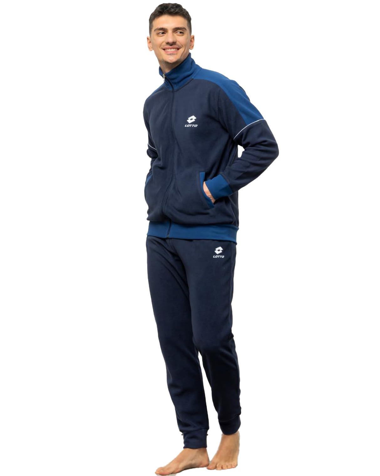 Lotto Tuta Pile Uomo Calda Invernale Stile Sportivo - Tuta Relax Uomo Molto Calda Taglie S M L XL XXL in Pile con Zip (IT, Testo, M, Regular, Regular, Blu 221)