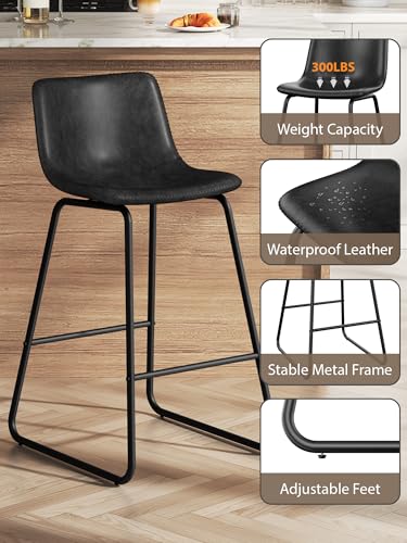 Image of 26in Bar Stools Counter Height Chairs Set of 2 Metal Legs (Black)