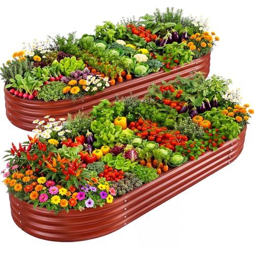 Image of Land Guard 2Pcs 8ft Galvanized Steel Raised Garden Bed, 8 x 4 x 1 ft Large Metal Raised Planter Beds, Raised Garden Bed for Vegetables, Brown