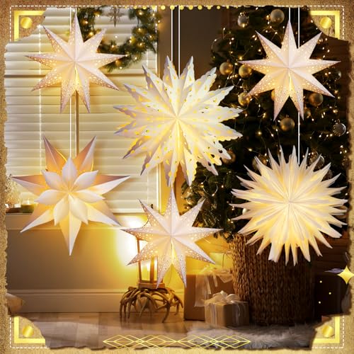 Image of Watersay 6 Pack Christmas Paper Snowflake Lantern with Lights