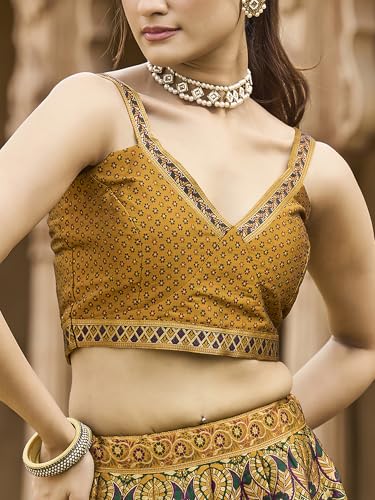 Image of PURVAJA Women's Kanjiwaram Semi-Stitched Lehenga choli
