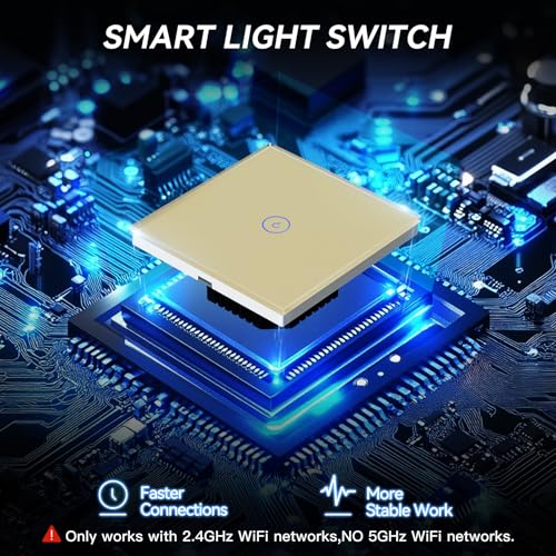 BSEED Smart Lichtschalter 1 Fach 2 Wege Wifi Smart Lichtschalter arbeitet mit Amazon Alexa and Google Home,Glas Touchscreen-schalter Gold-2 Pack(Erforderlich NeutralDraht)