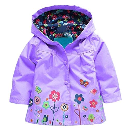 Baotung Veste imperméable pour fille avec capuche et motif floral, lilas, 3 ans Cover