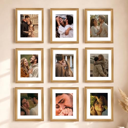 Image of Art Street Wooden Photo Frame for living room, Aesthetic Cave Design Photo Frames for Photograph, Art Work, Certificates Set of 9 (6x8 Inch, Wood Brown)